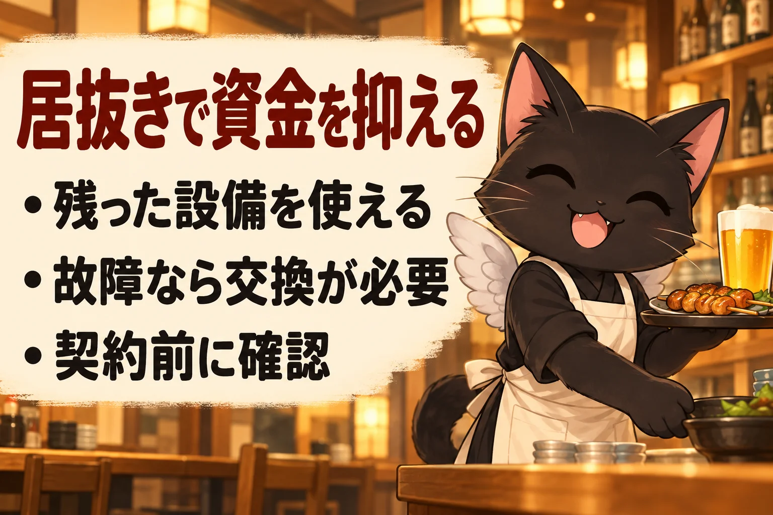 居酒屋を居抜きで借りると、なぜ開業資金を抑えやすい？