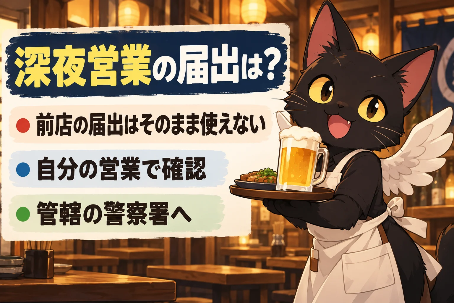 深夜に酒を出していた店なら届出も引き継げる？