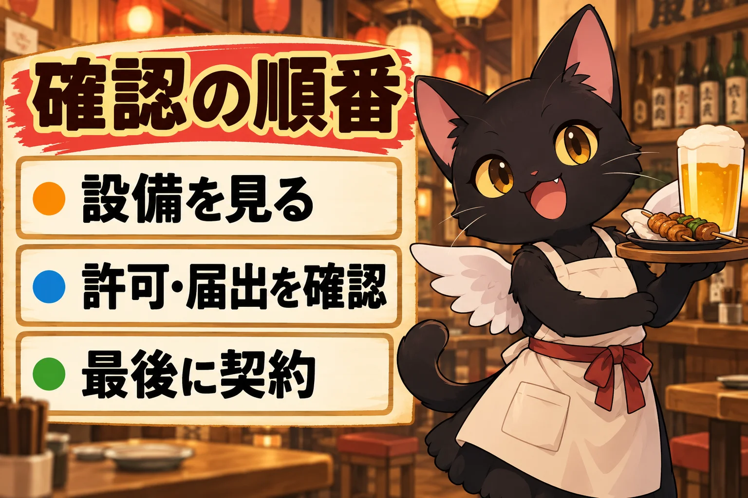 居抜きの居酒屋はどの順番で確認すればいい？